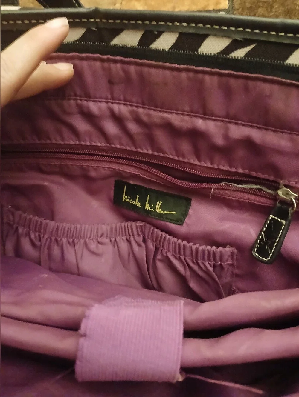 Nicole Miller Purple Interior Zebra Accent Laptop Bag